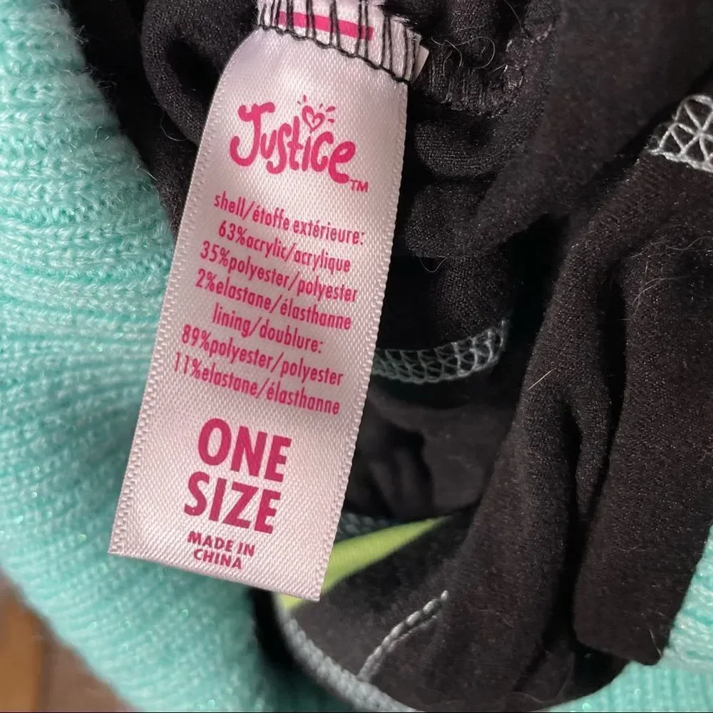 Justice Aqua Blue Teal Knit Beanie Cap With Ponytail Hole